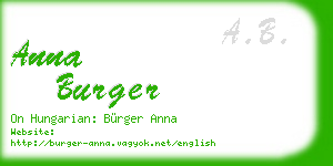 anna burger business card